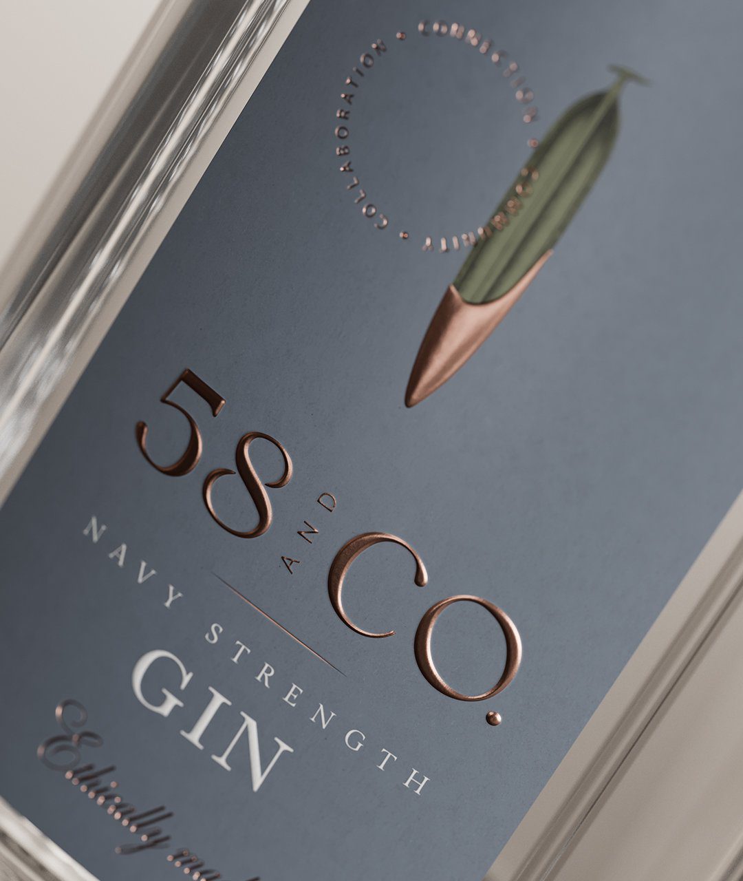 58 and Co Navy Strength Gin Label detail Rebrand by Kingdom and Sparrow