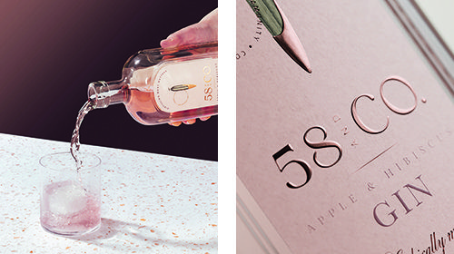 58 and Co Apple & Hibiscus Gin Label Details Rebrand by Kingdom and Sparrow