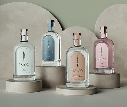 58 and Co Gin and vodka range Rebrand by Kingdom and Sparrow