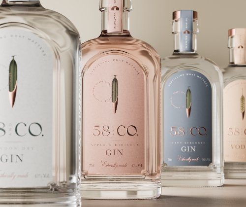 58 and Co Gin and vodka range Rebrand by Kingdom and Sparrow