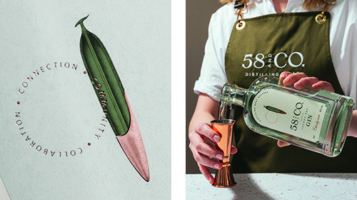 58 and Co Gin Label Details and pouring shot Rebrand by Kingdom and Sparrow
