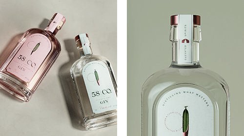 58 and Co Gin and Apple & Hibiscus Gin Bottle Details Rebrand by Kingdom and Sparrow