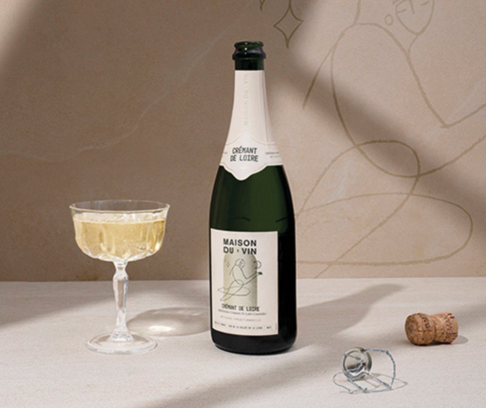 Maison Du Vin Cremant bottle with coupe glass