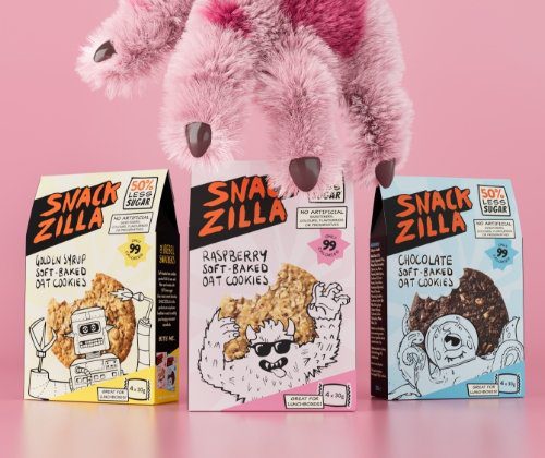 Snackzilla branding - kids lunchbox cookie boxes range
