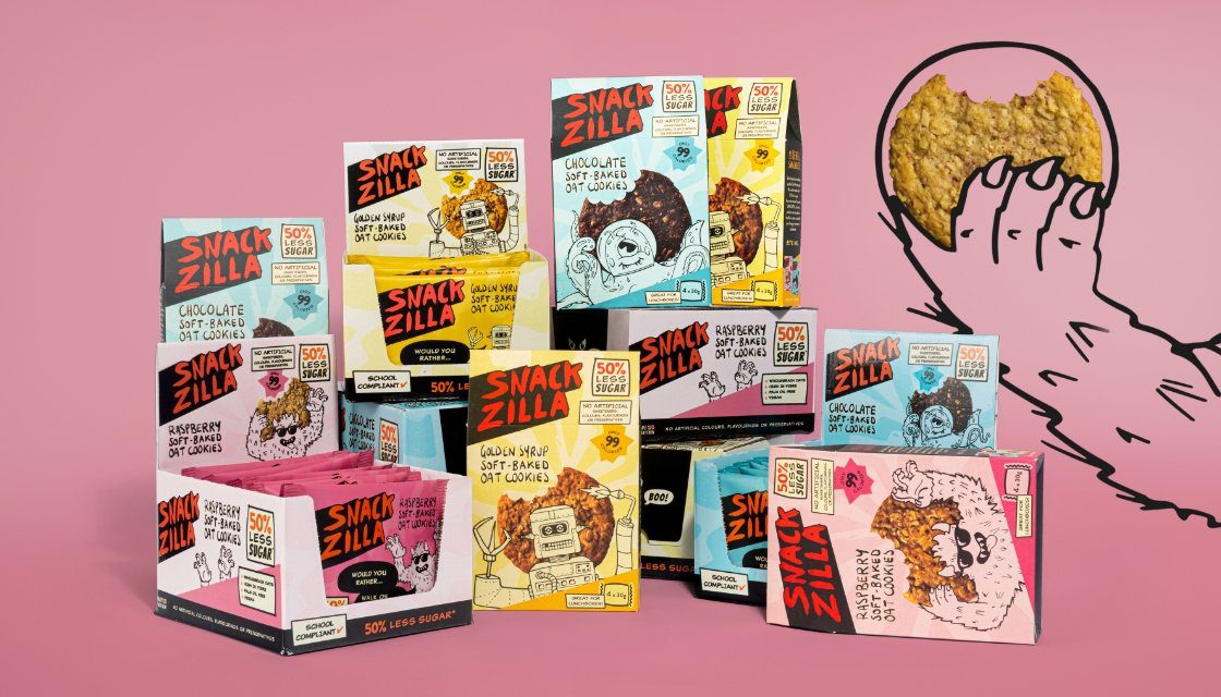 Snackzilla branding - kids lunchbox snack range