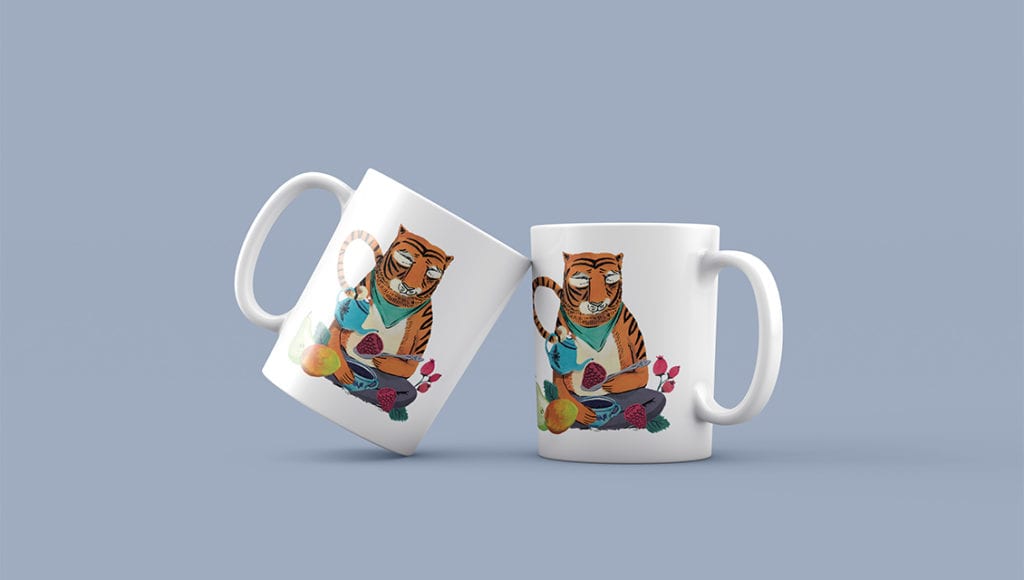 Ceramic mug with kids illustrations of tigers