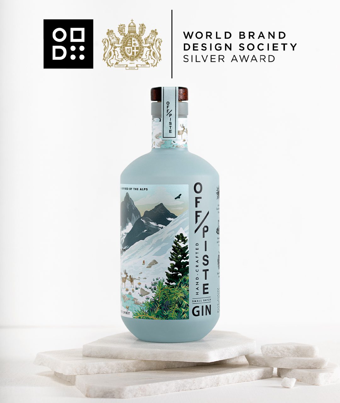 off piste blue alpine gin branding design