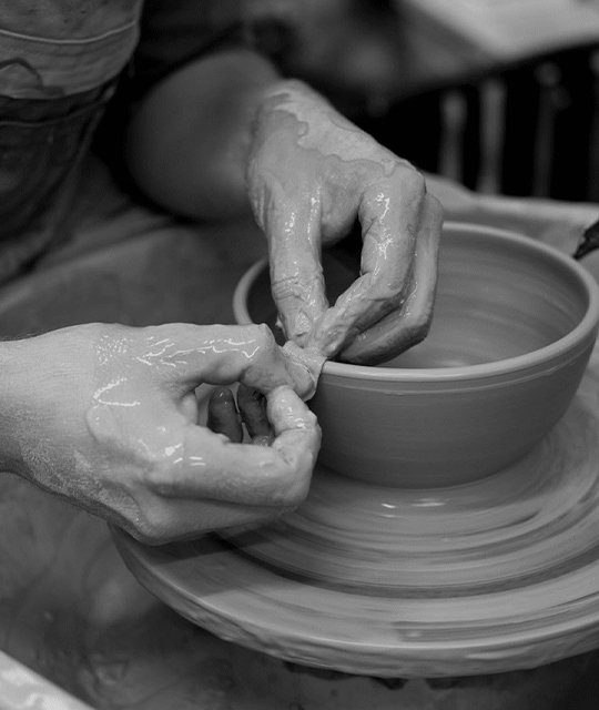 Black and white pottery process shot