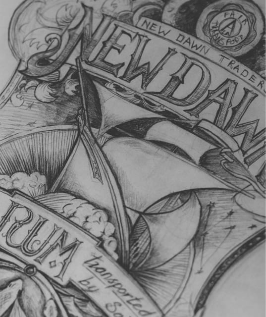 Premium Rum Label illustration Kingdom & Sparrow