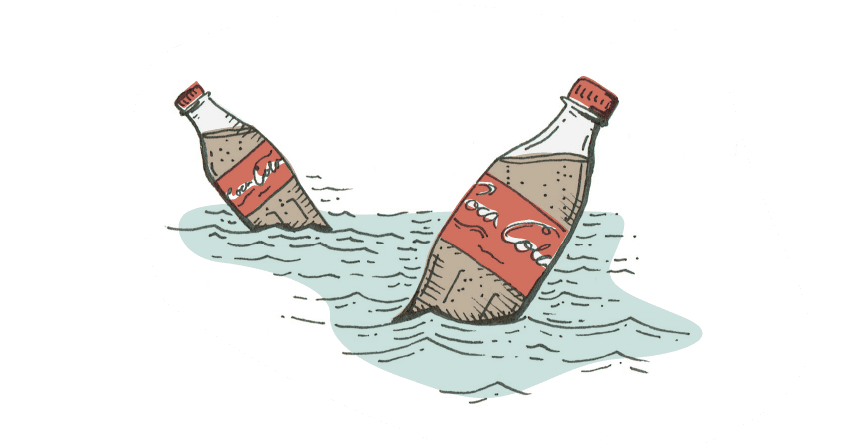 Plastic bottles in the sea
